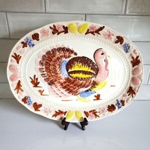 Himark Brazil Vintage 90s Holiday Festive  Hand Painted Turkey Serving Platter